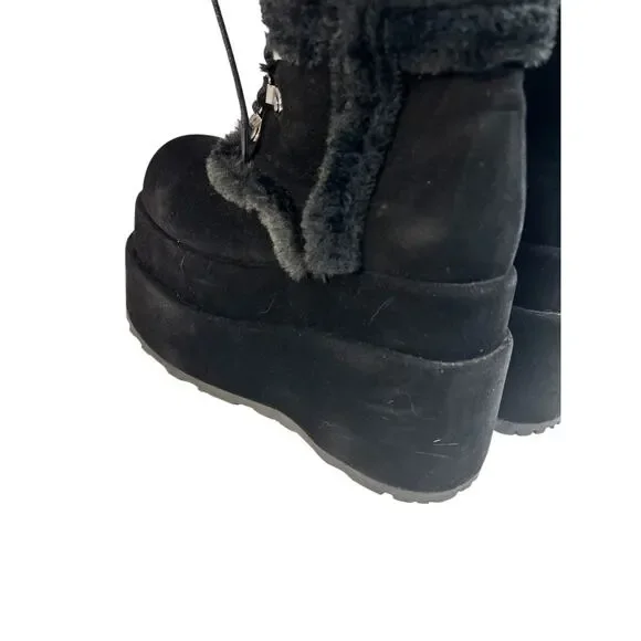 Demonia Bear-202 Black Faux Fur Vegan Suede Platform Boots Cyber Goth Size 6 NIB - Picture 7 of 13